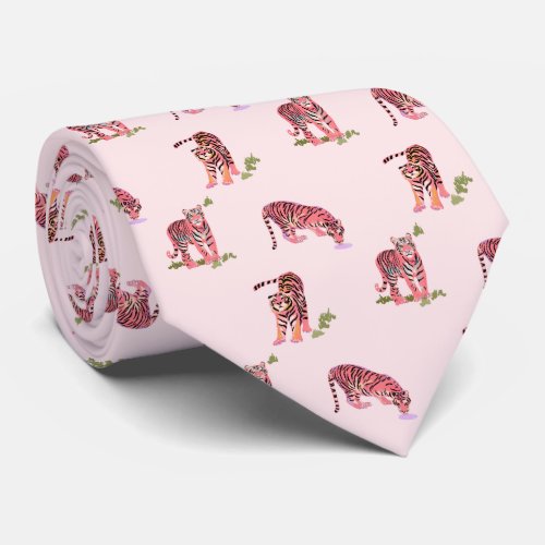 Cats Meow Tigers on Pink neck tie