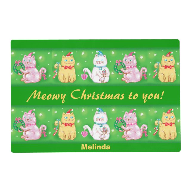 Cats Meowy Christmas Personalized Placemat (Front)