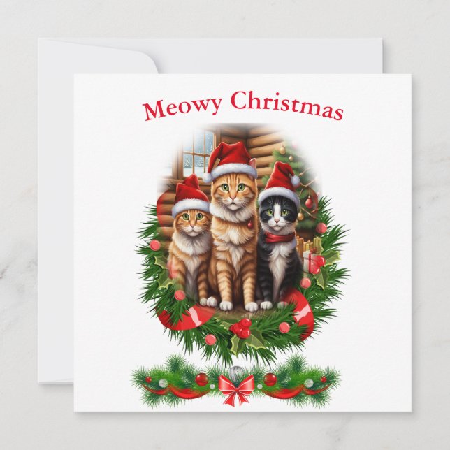 Cats Merry Christmas holidays Animals Invitation (Front)