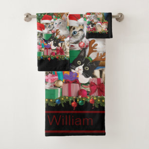 Cats Merry Christmas Light Bath Towel Set