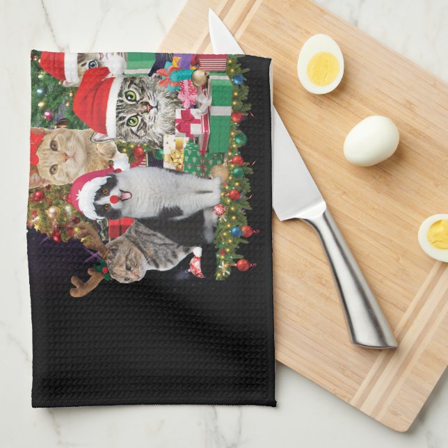 Cats Merry Christmas Light  Kitchen Towel (Quarter Fold)