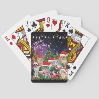 Cats Merry Christmas Light  Playing Cards