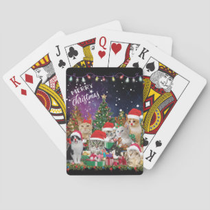 Cats Merry Christmas Light Playing Cards