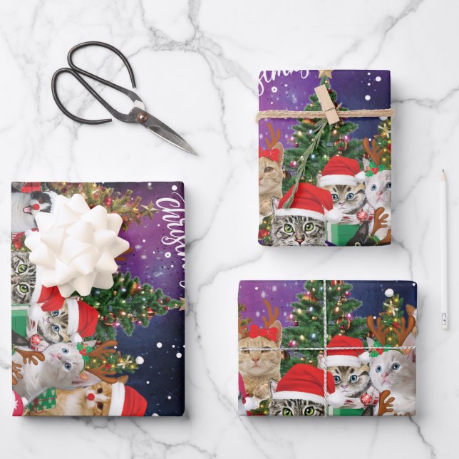 Cats  Merry Christmas Light  Wrapping Paper Sheets (Front)