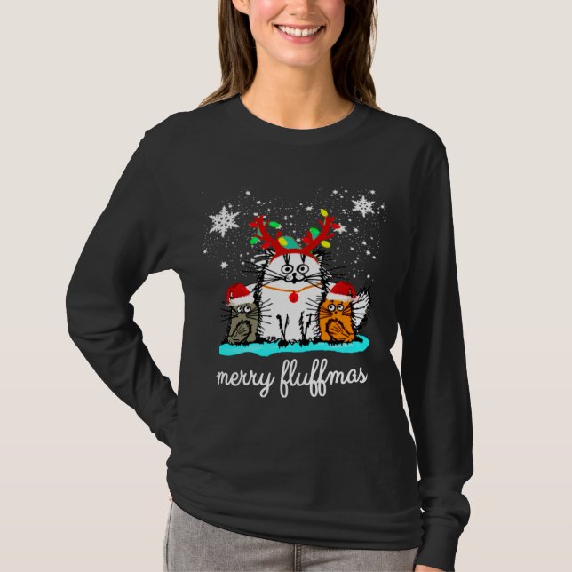 Cats Merry Fluffmas funny christmas T-Shirt (Front)