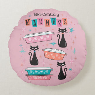 Cats Mid-Century Madness Pink Pyrex Pillow Round Pillow