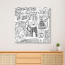 Cats Modern Black and White Hand Drawn  Canvas Print