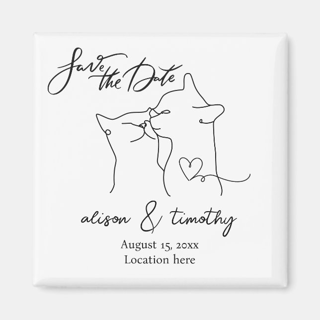 Cats Modern Minimalist Heart Save the Date Magnet (Front)
