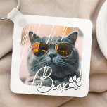 Cat's Modern Simple Cool Grunge Name and Photo Keychain<br><div class="desc">This simple and modern design is composed of modern simple playful script typography. Add custom pet photo of your cat or kitten</div>