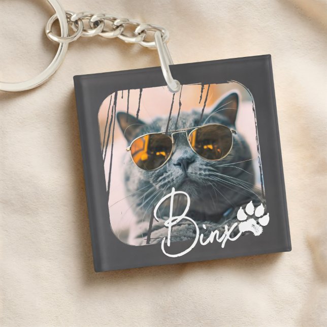 Cat's Modern Simple Cool Grunge Name and Photo Keychain (Creator Uploaded)