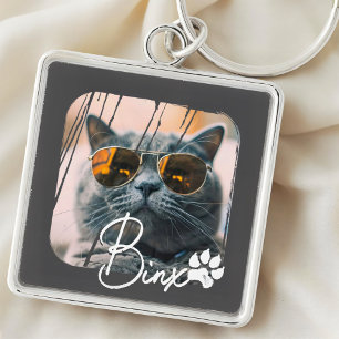 Cat's Modern Simple Cool Grunge Name and Photo Keychain
