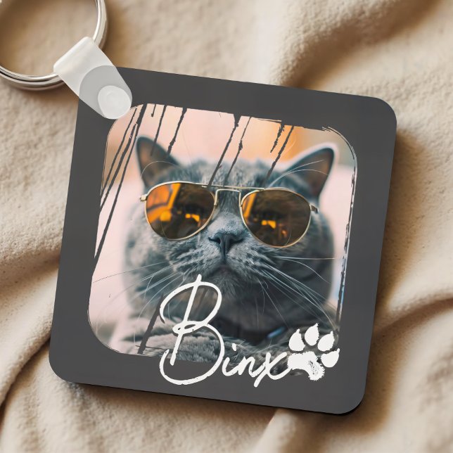 Cat's Modern Simple Cool Grunge Name and Photo Keychain (Creator Uploaded)
