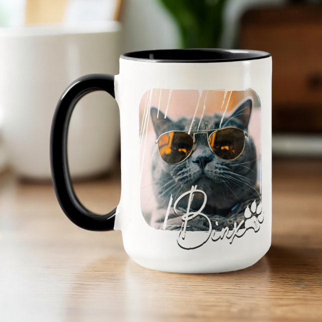 Cat's Modern Simple Cool Grunge Name and Photo Mug (Creator Uploaded)