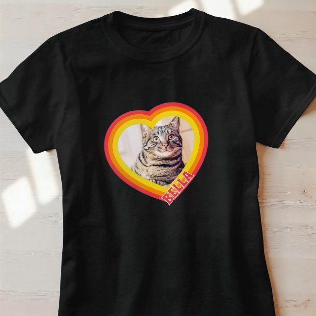 Cat's Modern Simple Playful Heart Name and Photo T-Shirt (Creator Uploaded)