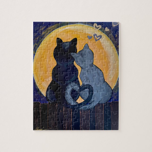 Cats moonlight jigsaw puzzle (Vertical)
