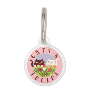 Cats N Tulips Floral Cute Funny Spring Pink Custom Pet ID Tag