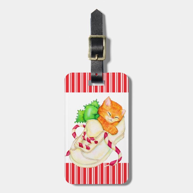 Cats name address christmas luggage tag (Front Vertical)