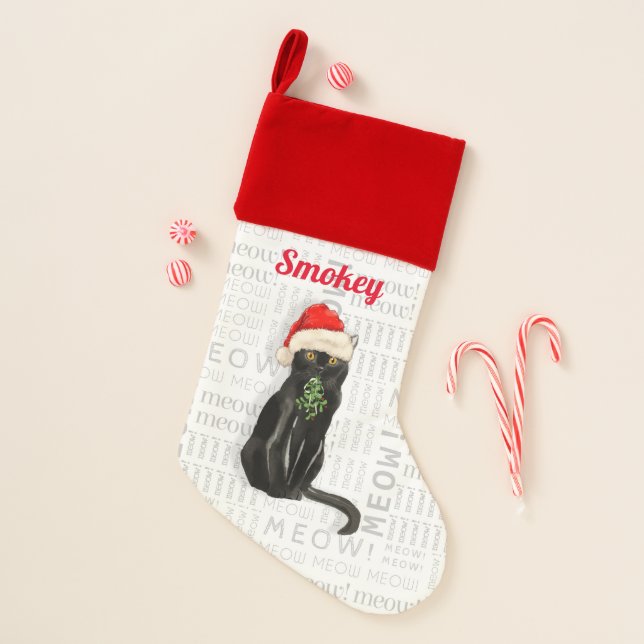 Cat's Name Black Bombay Cat Christmas Christmas Stocking (Front)