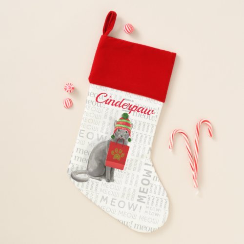 Cats Name Russian Blue Gray Kitty Christmas Stocking
