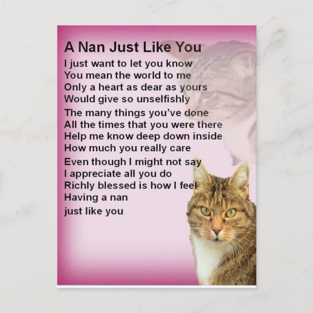 Cats  Nan Poem Postcard (Front)