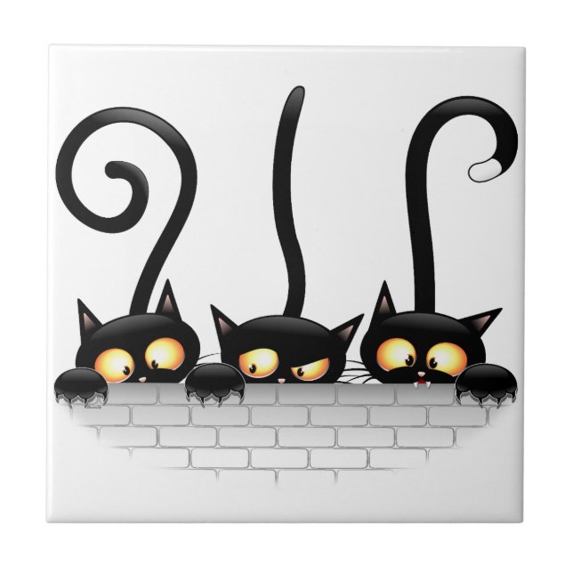 Cats Naughty, Playful and Funny Characters Ceramic Tile (Front)