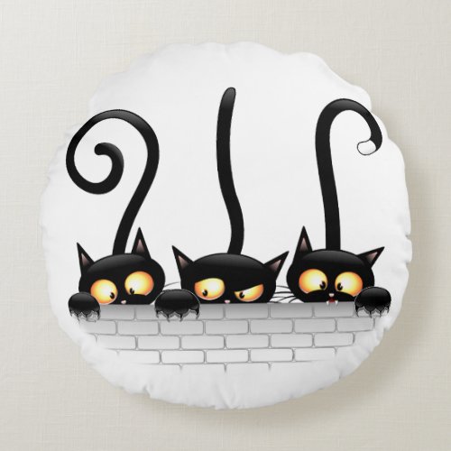 Cats Naughty Playful and Funny Characters Round Pillow