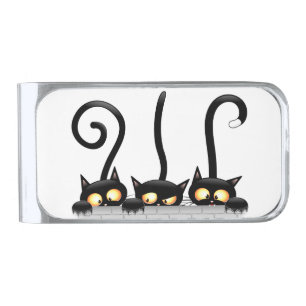 Cats Naughty, Playful and Funny Characters Silver Finish Money Clip