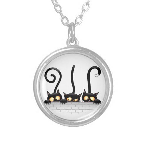 Cats Naughty Playful and Funny Characters Silver Plated Necklace