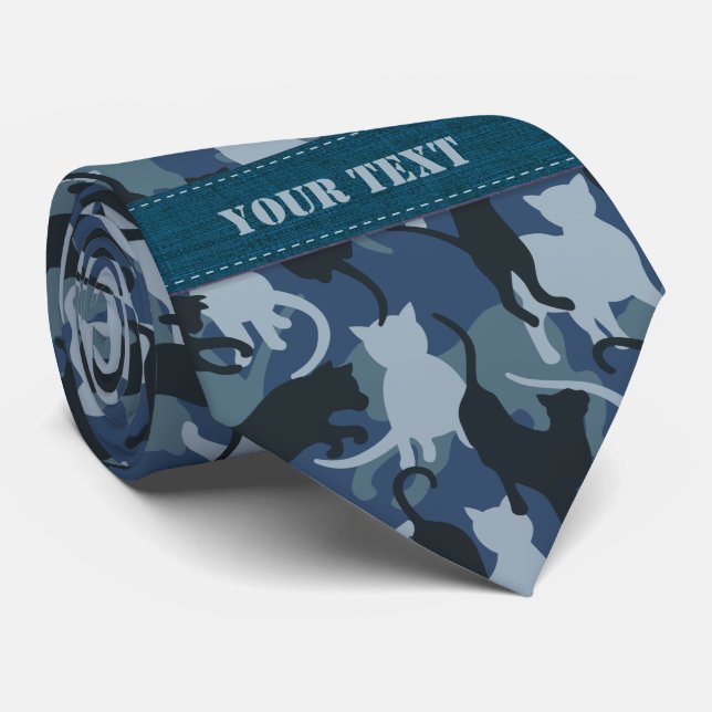 Cats Navy Camouflage Neck Tie (Rolled)
