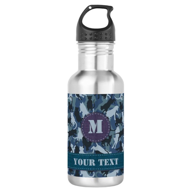 Cats Navy Camouflage Stainless Steel Water Bottle (Front)