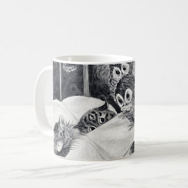 Cats Nightmare Owl Bird, Louis Wain Coffee Mug (Front Left)