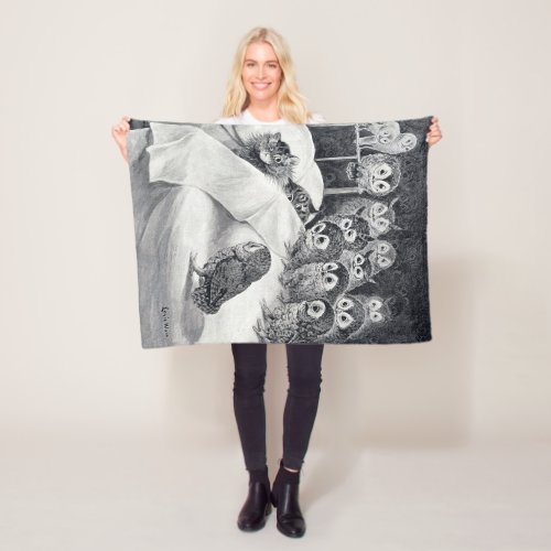 Cats Nightmare Owl Bird, Louis Wain Fleece Blanket