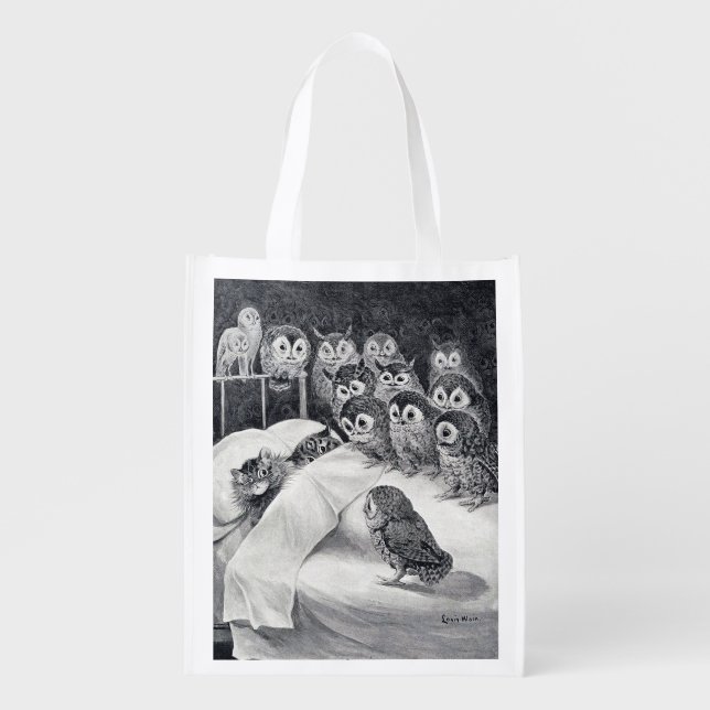Cats Nightmare Owl Bird, Louis Wain Grocery Bag (Front)