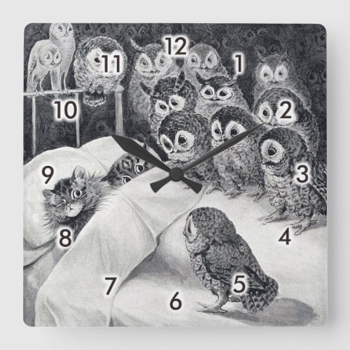 Cats Nightmare Owl Bird Louis Wain Square Wall Clock