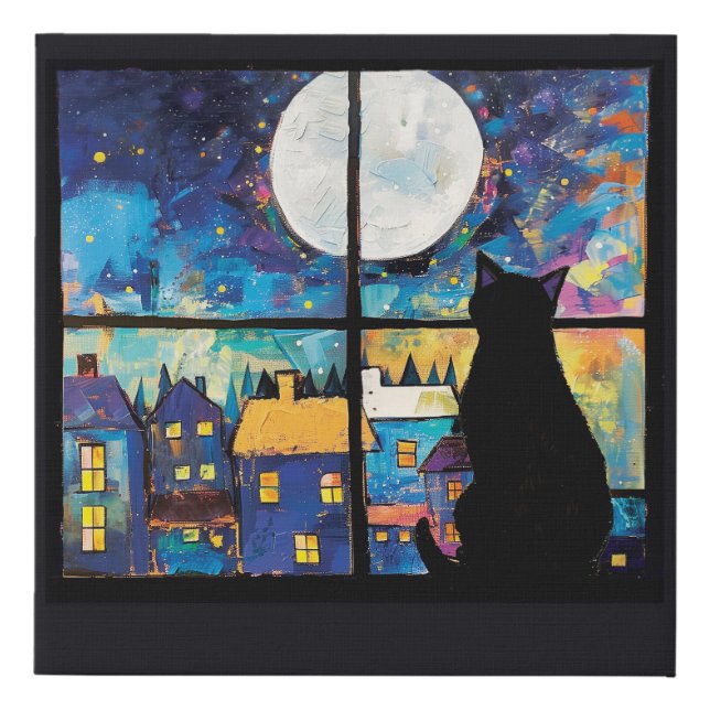 Cat's Nighttime View wall art canvas (Front)