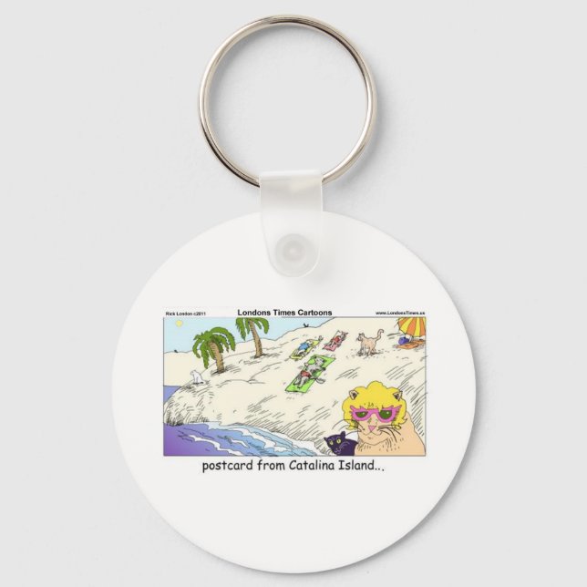 Cats Of Catalina Island Funny Gifts Cards & Tees Keychain (Front)