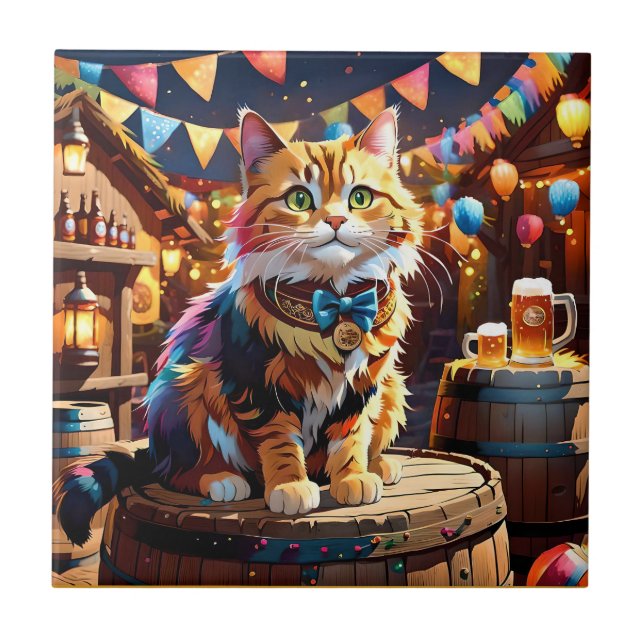 Cats Oktoberfest Ceramic Tile (Front)