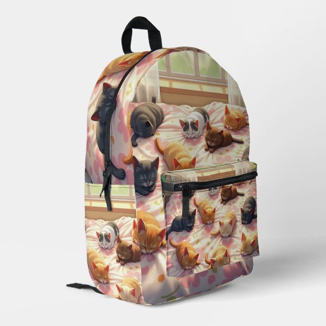 Cats on a Bed Printed Backpack (Back Corner Left)
