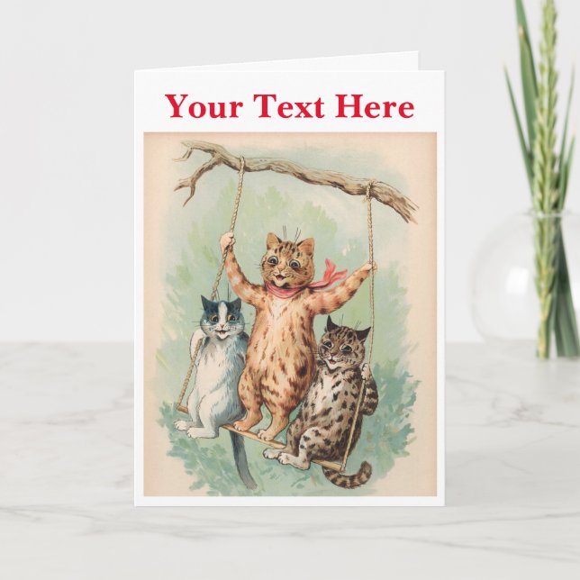 Cats on a Swing- Louis Wain Thank You Card (Front)