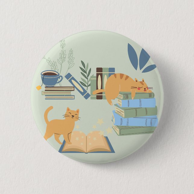 Cats on Books Button (Front)