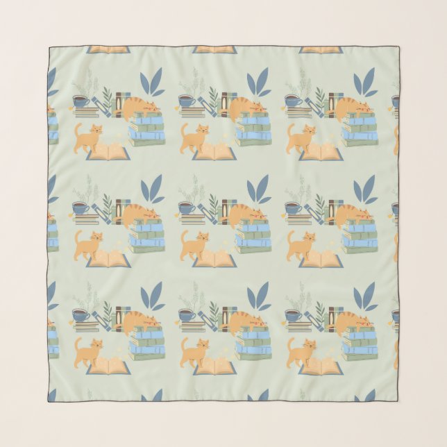  Cats on Books Scarf (Front)