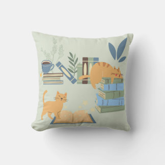 Cats on Books Throw Pillow