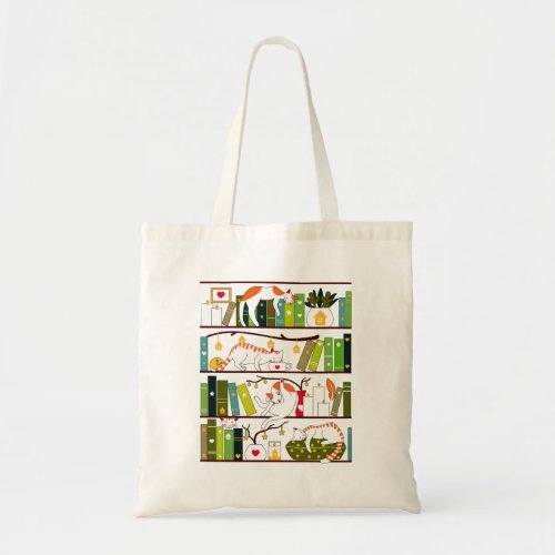 Cats On Bookshelf Cat And Book Lover Gift Tote Bag