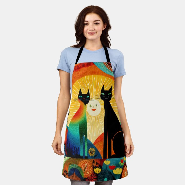 Cats on Bright and Colorful Background, Apron (Worn)