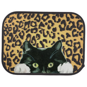 Cats on Leopard Print Background Car Floor Mat