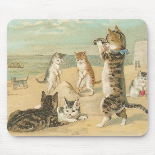 Cats on the Beach  Vintage Mousepad