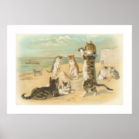 "cats On The Beach " Vintage Poster