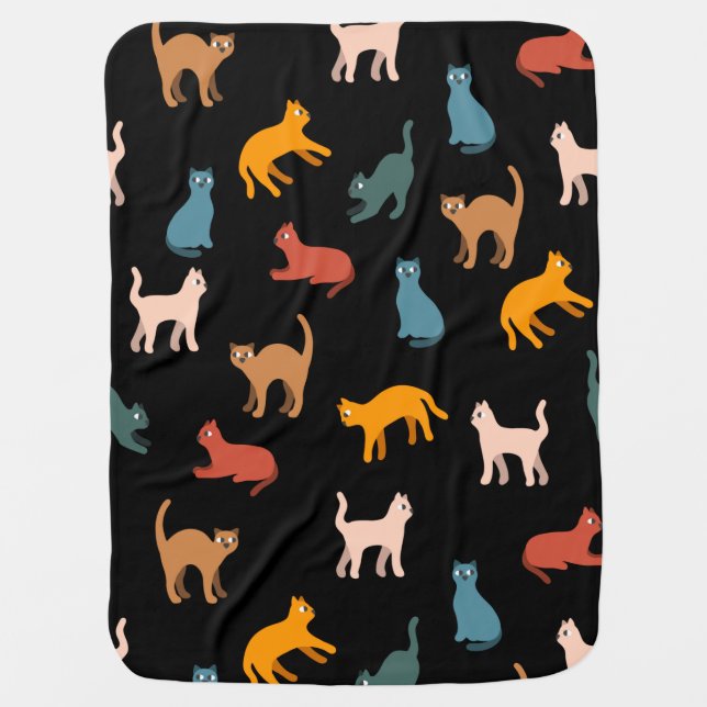 Cats on the black baby blanket (Front)