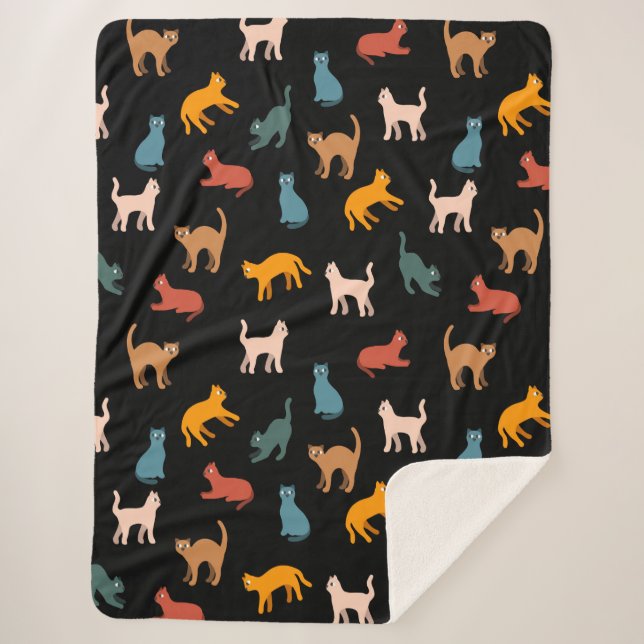 Cats on the black sherpa blanket (Front)