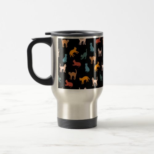 Cats on the black travel mug